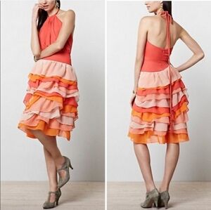 Anthropologie Chris Benz Coral Ruffle Lilian Halter Dress
